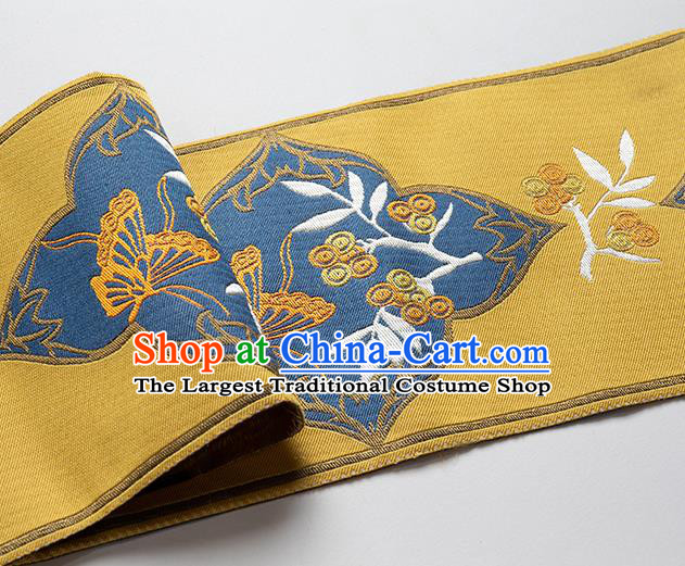 Chinese Traditional Hanfu Yellow Embroidered Butterfly Pattern Waistband Lace Fabric Asian China Costume Collar Accessories