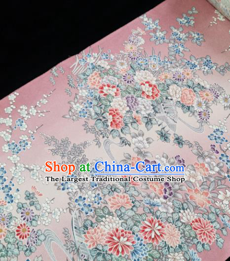 Chinese Traditional Classical Plum Chrysanthemum Pattern Design Pink Silk Fabric Asian China Cheongsam Silk Material