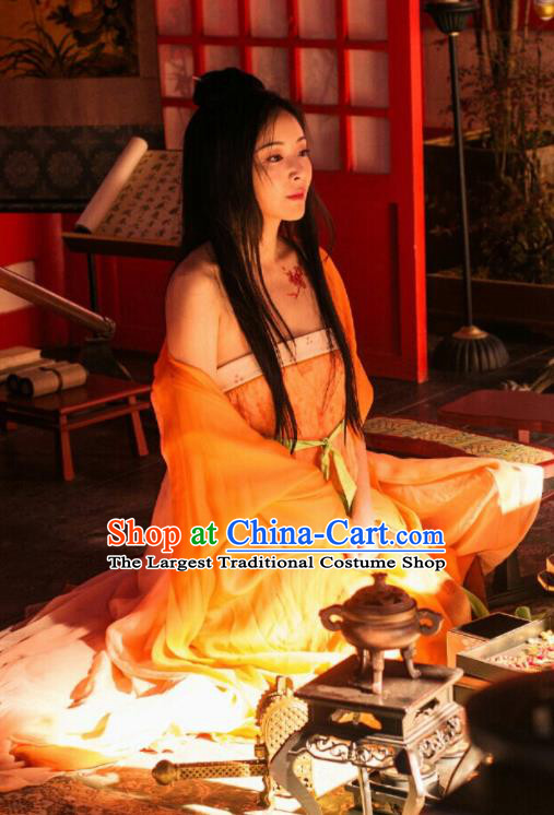 Chinese Ancient Tang Dynasty Courtesan Drama the Longest Day in Chang An Li Xiangxiang Replica Costumes and Headpiece Complete Set