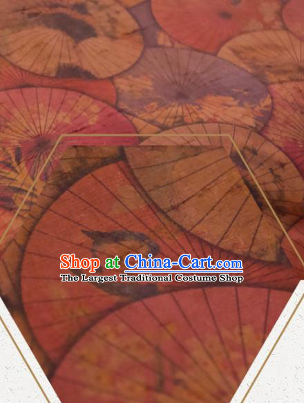 Chinese Traditional Umbrella Pattern Design Brown Silk Fabric Asian China Hanfu Mulberry Silk Material