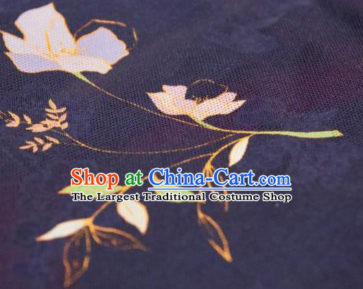 Chinese Traditional Jasminum Pattern Design Navy Silk Fabric Asian China Hanfu Mulberry Silk Material