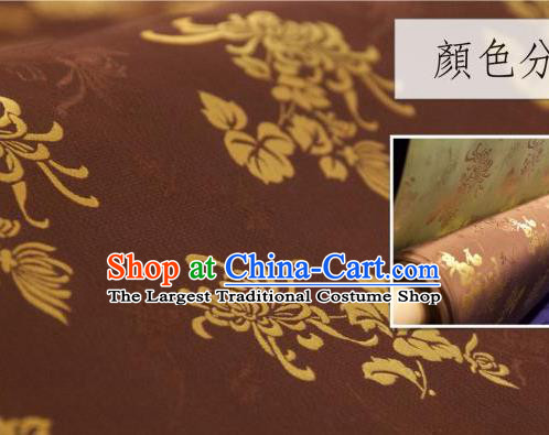 Chinese Traditional Chrysanthemum Pattern Design Brown Silk Fabric Asian China Hanfu Jacquard Mulberry Silk Material