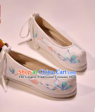 Asian Chinese Hanfu Shoes White Embroidered Shoes Traditional Opera Shoes Princess Shoes for Women