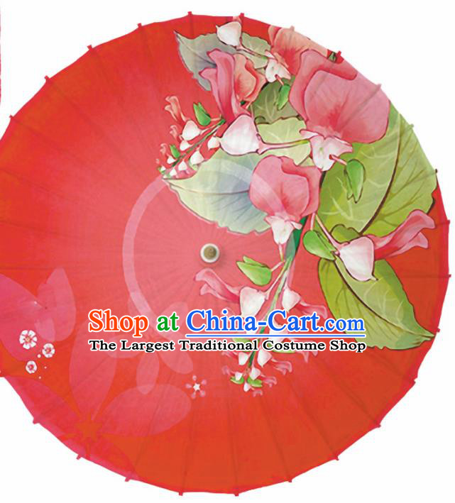 Chinese Traditional Printing Convallaria Red Oil Paper Umbrella Artware Paper Umbrella Classical Dance Umbrella Handmade Umbrellas