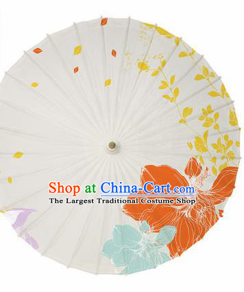 Chinese Traditional Printing Flower White Oil Paper Umbrella Artware Paper Umbrella Classical Dance Umbrella Handmade Umbrellas