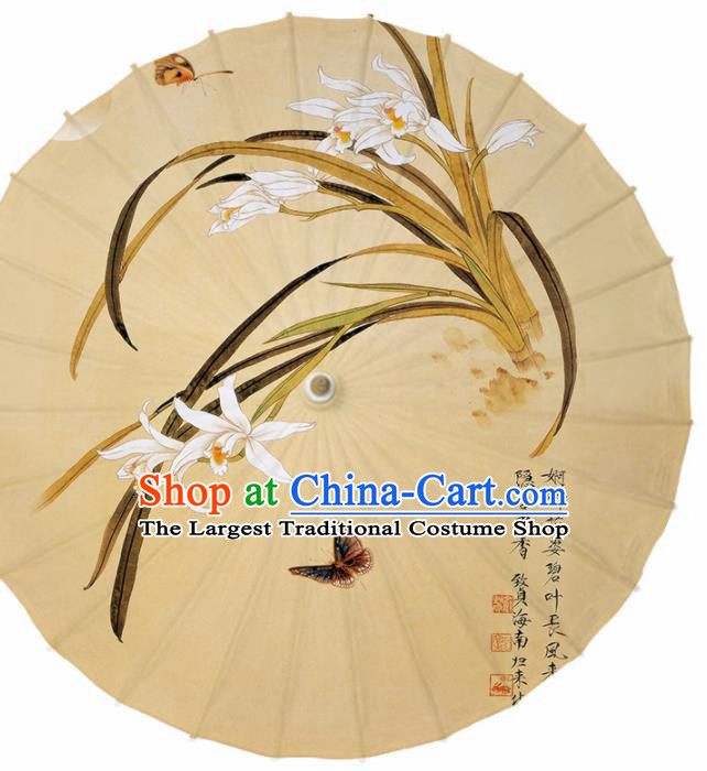 Chinese Traditional Artware Paper Umbrella Classical Dance Umbrella Printing Orchid Oil-paper Umbrella Handmade Umbrella
