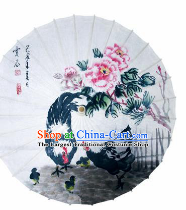 Chinese Traditional Printing Cock Peony Oil Paper Umbrella Artware Paper Umbrella Classical Dance Umbrella Handmade Umbrellas