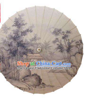 Chinese Traditional Printing Bamboo Forest Oil Paper Umbrella Artware Paper Umbrella Classical Dance Umbrella Handmade Umbrellas