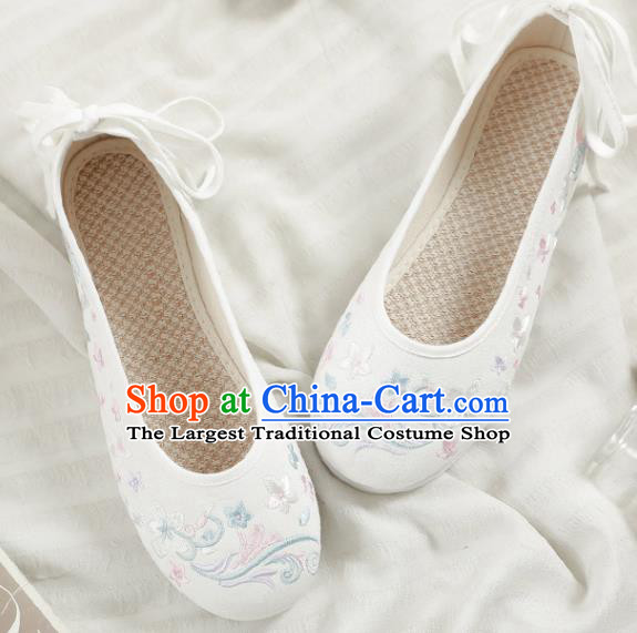 Asian Chinese Embroidered Orchid White Shoes Hanfu Shoes Traditional Opera Shoes Princess Shoes for Women