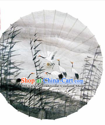 Chinese Traditional Printing Cranes Reeds Oil Paper Umbrella Artware Paper Umbrella Classical Dance Umbrella Handmade Umbrellas