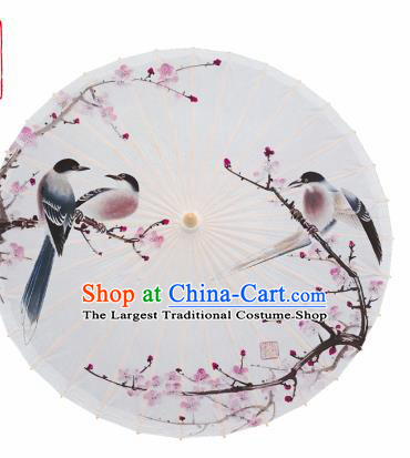 Chinese Traditional Printing Plum Blossom Birds Oil Paper Umbrella Artware Paper Umbrella Classical Dance Umbrella Handmade Umbrellas