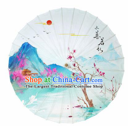 Chinese Traditional Printing Landscape Magnolia Oil Paper Umbrella Artware Paper Umbrella Classical Dance Umbrella Handmade Umbrellas