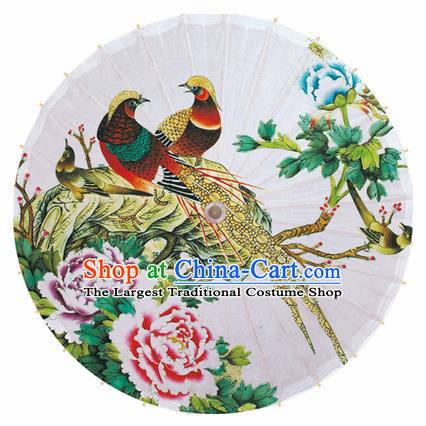 Chinese Printing Peony Birds Oil Paper Umbrella Artware Paper Umbrella Traditional Classical Dance Umbrella Handmade Umbrellas