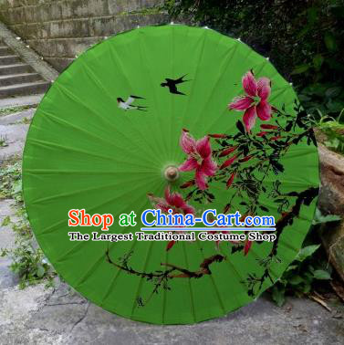 Chinese Printing Flowers Green Oil Paper Umbrella Artware Paper Umbrella Traditional Classical Dance Umbrella Handmade Umbrellas
