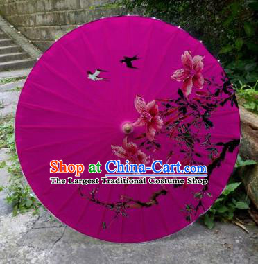 Chinese Printing Flowers Rosy Oil Paper Umbrella Artware Paper Umbrella Traditional Classical Dance Umbrella Handmade Umbrellas