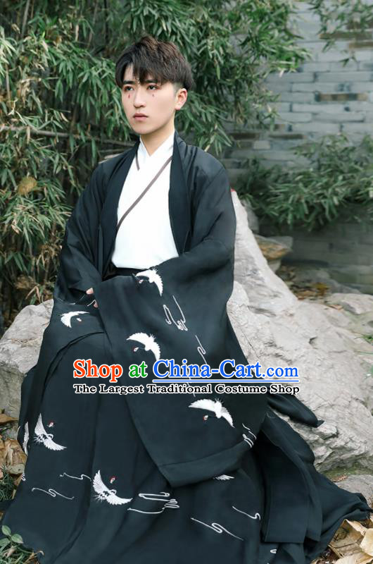 Chinese Ancient Scholar Black Costumes Traditional Jin Dynasty Clothing for Men for Women