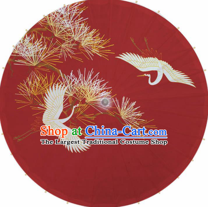 Chinese Artware Paper Umbrella Traditional Printing Pine Crane Purplish Red Oil Paper Umbrella Classical Dance Umbrella Handmade Umbrellas