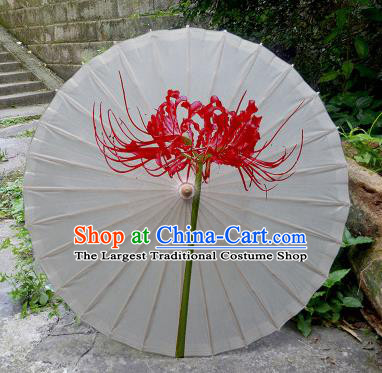Chinese Artware Paper Umbrella Traditional Printing Red Spider Lily White Oil Paper Umbrella Classical Dance Umbrella Handmade Umbrellas