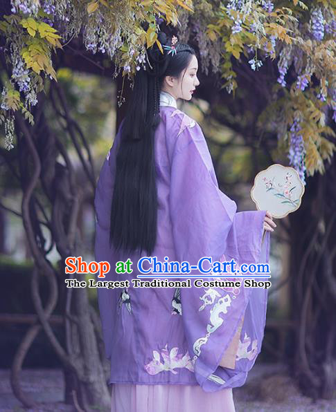 Chinese Ancient Imperial Consort Purple Hanfu Cloak Traditional Ming Dynasty Court Costumes for Women