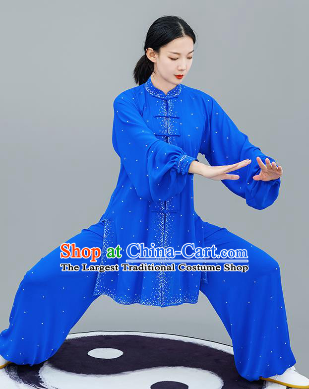 Chinese Traditional Tai Chi Training Royalblue Costumes Martial Arts Performance Outfits for Women