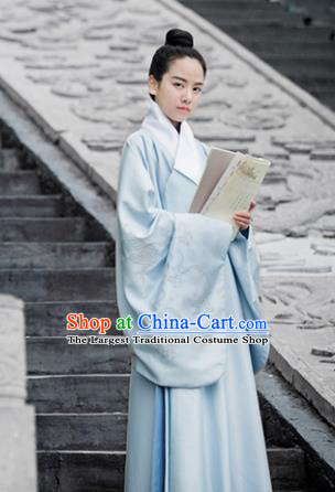 Chinese Traditional Ming Dynasty Scholar Blue Costumes Ancient Taoist Priest Clothing for Men
