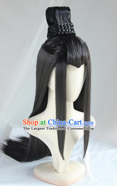 Chinese Cosplay Swordsman Black Wigs Ancient Crown Prince Chang Qin Wiggery Headdress for Men
