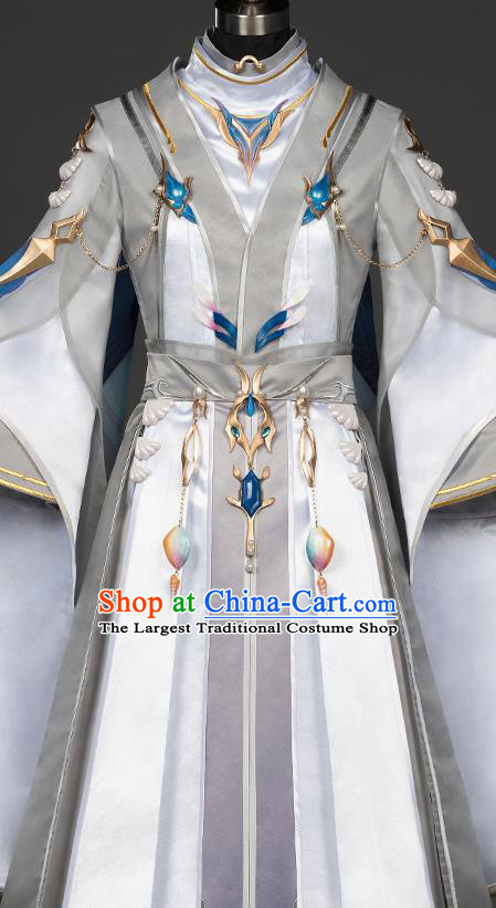 Chinese Traditional Cosplay Swordsman King Grey Costumes Ancient Young Knight Clothing for Men