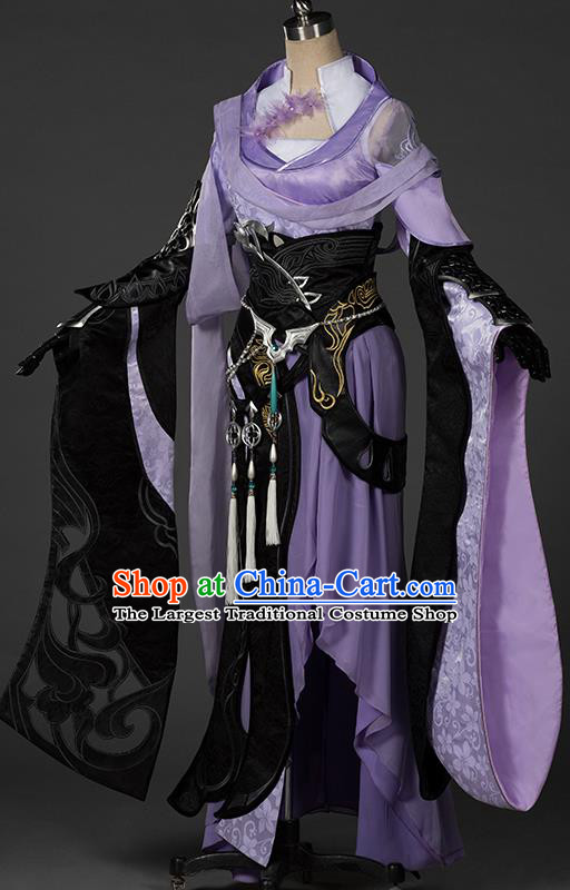 Chinese Traditional Cosplay Queen Purple Costumes Ancient Female Swordsman Hanfu Dress for Women