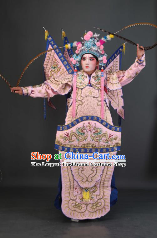 Chinese Traditional Beijing Opera Chu King Pink Costumes Peking Opera Takefu Embroidered Da Kao Clothing for Men