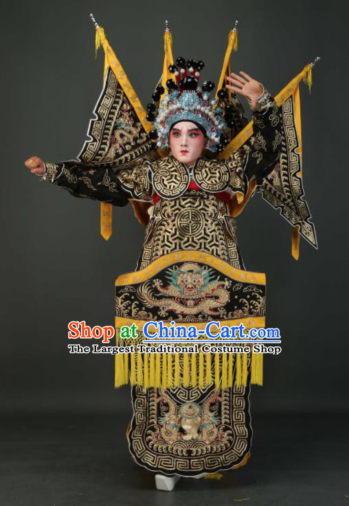 Chinese Traditional Beijing Opera Chu King Black Costumes Peking Opera Takefu Embroidered Da Kao Clothing for Men