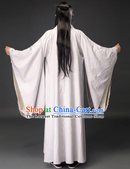 Chinese Ancient Scholar Xu Xian White Clothing Traditional Song Dynasty Civilian Costumes for Men