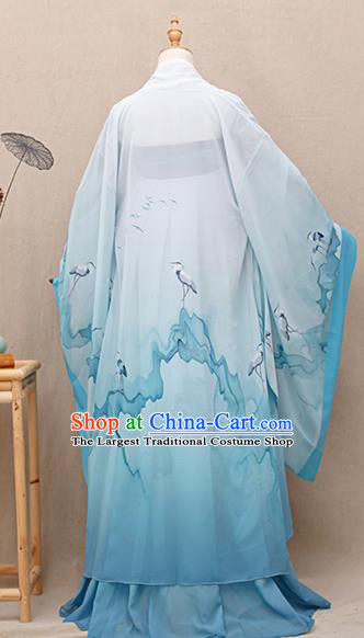 Chinese Traditional Tang Dynasty Princess Blue Hanfu Dress Ancient Peri Goddess Costumes for Women