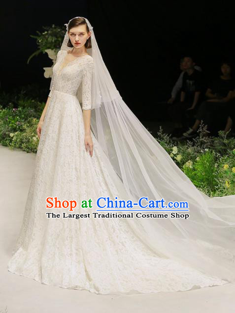 Custom Top Grade White Lace Wedding Dress Bride Trailing Full Dress for Women
