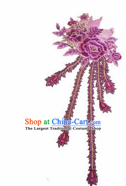 Chinese Traditional Embroidery Purple Phoenix Peony Applique Embroidered Patches Embroidering Cloth Accessories