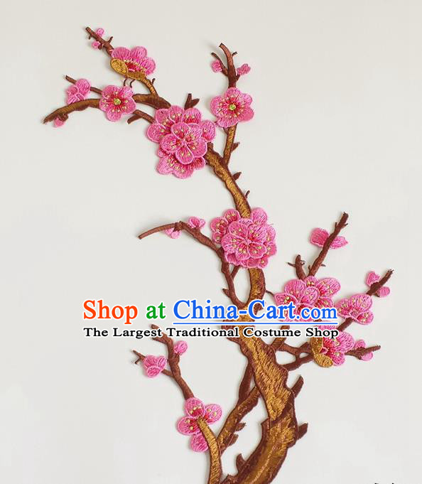 Chinese Traditional Embroidery Pink Plum Branch Applique Embroidered Patches Embroidering Cloth Accessories
