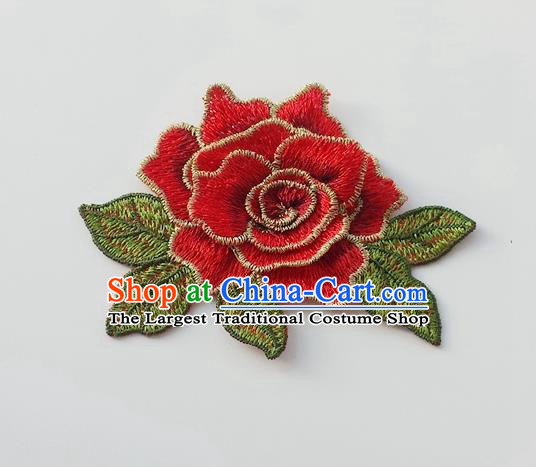 Chinese Traditional Red Embroidery Peony Applique Embroidered Patches Embroidering Cloth Accessories