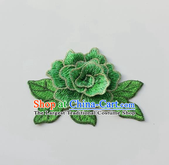 Chinese Traditional Green Embroidery Peony Applique Embroidered Patches Embroidering Cloth Accessories