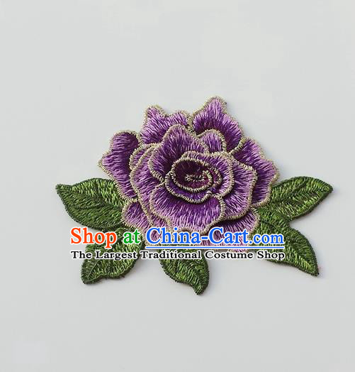 Chinese Traditional Purple Embroidery Peony Applique Embroidered Patches Embroidering Cloth Accessories