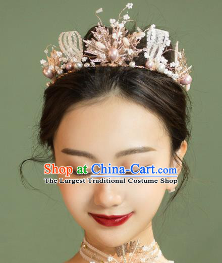 Handmade Wedding Baroque Pearls Royal Crown Princess Bride Hair Accessories for Women