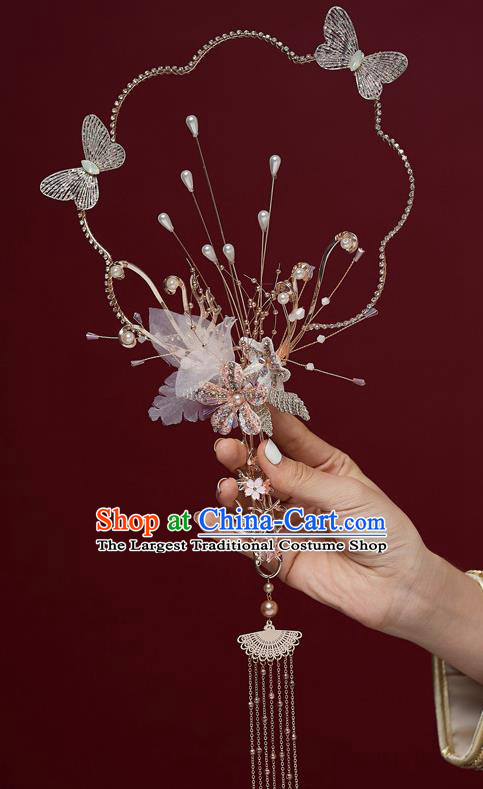 Chinese Ancient Bride Prop Silk Butterfly Palace Fans Traditional Wedding Xiu He Accessories Round Fan for Women