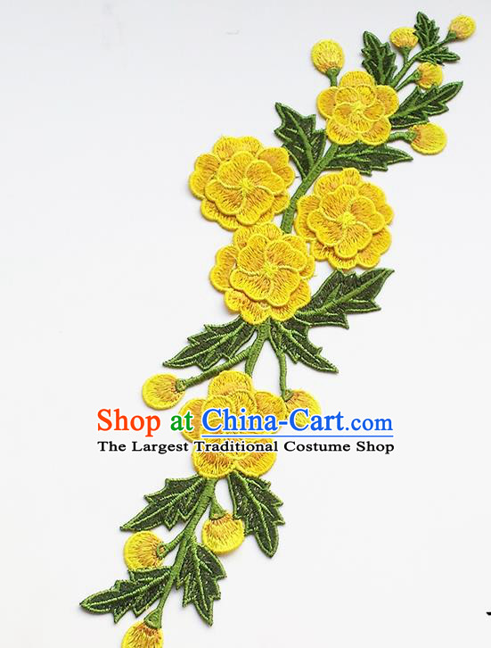 Chinese Traditional Embroidery Yellow Flowers Applique Embroidered Patches Embroidering Cloth Accessories