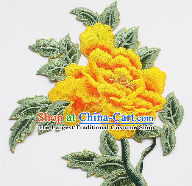 Chinese Traditional Embroidery Yellow Rich Peony Applique Embroidered Patches Embroidering Cloth Accessories