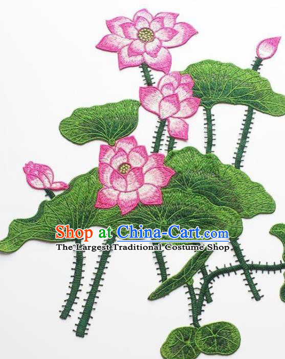 Traditional Chinese Embroidery Rosy Lotus Applique Embroidered Patches Embroidering Cloth Accessories