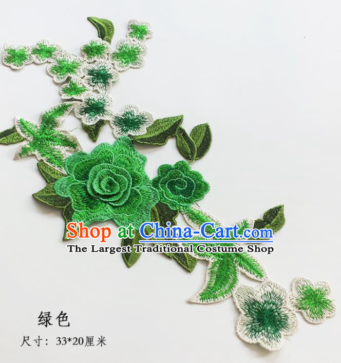 Traditional Chinese National Embroidery Stereo Green Flowers Applique Embroidered Patches Embroidering Cloth Accessories
