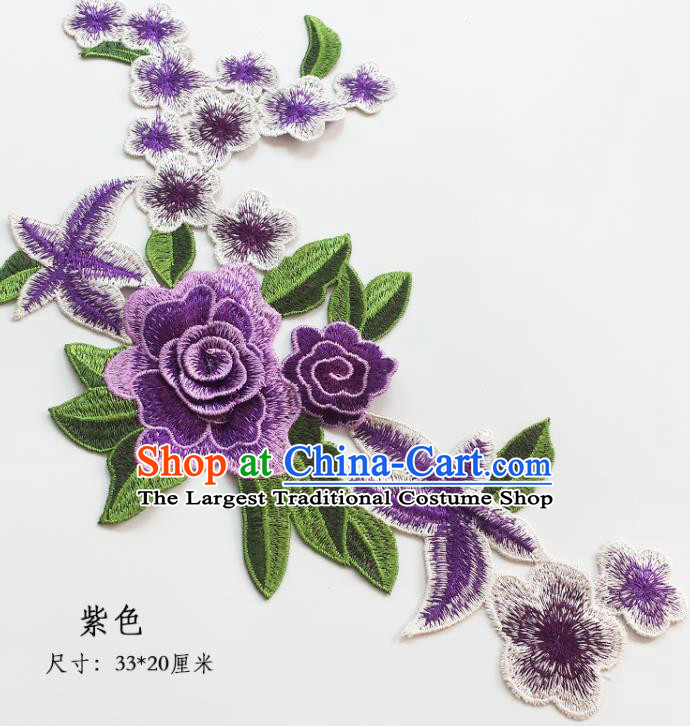 Traditional Chinese National Embroidery Stereo Purple Flowers Applique Embroidered Patches Embroidering Cloth Accessories