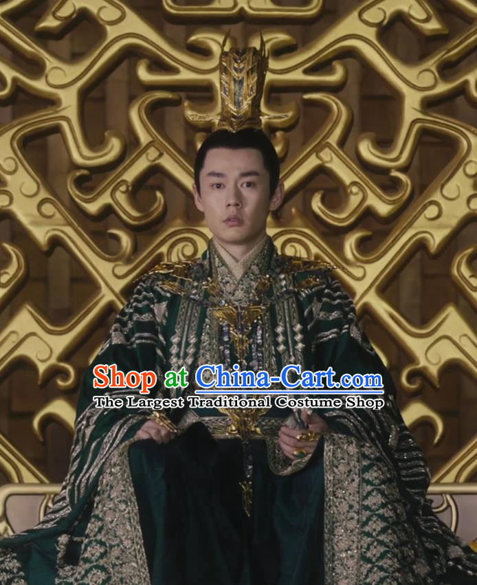Chinese Historical Drama Ancient Emperor of Yin Empire Novoland Eagle Flag Bai Luyan Replica Costumes and Headpiece for Men