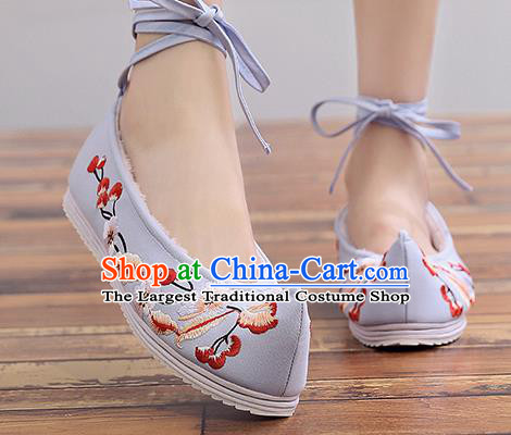 Chinese Handmade Embroidered Plum Light Blue Cloth Shoes Traditional Hanfu Shoes National Shoes for Women