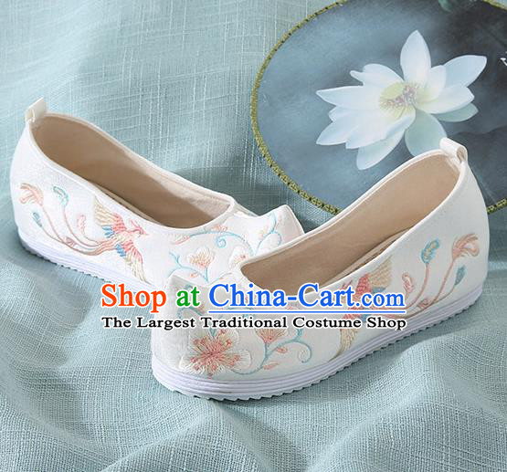 Chinese Handmade Embroidered Flower Bird White Cloth Shoes Traditional Hanfu Shoes National Shoes for Women