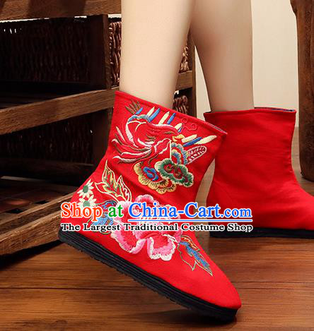 Chinese Handmade Embroidered Peony Red Boots Traditional Hanfu Shoes National Shoes for Women