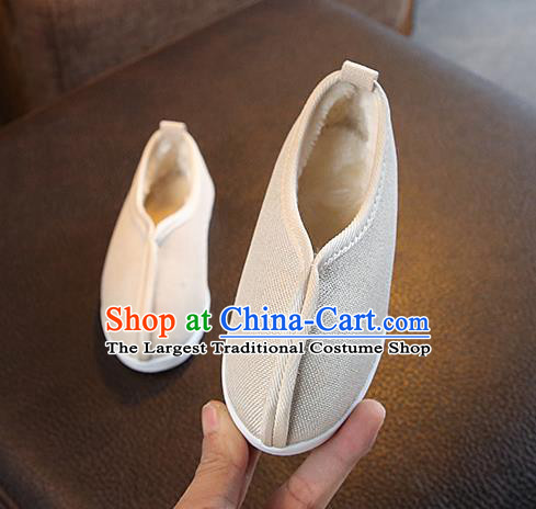 Chinese Handmade Beige Linen Shoes Traditional Monk Shoes National Shoes for Kids
